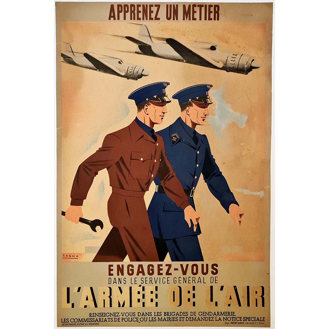 Affiche Originale De L'Armée De L'air – Poster Vintage Multicolore En Papier