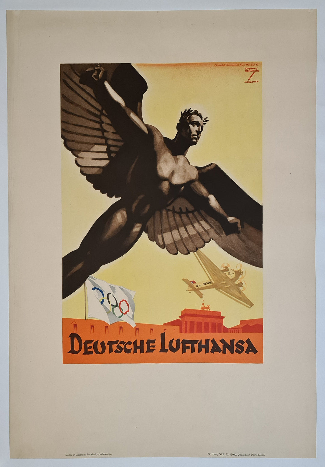 Deutsche Lufthansa 1936, Hohlwein Ludwig, Original Poster, Affiche