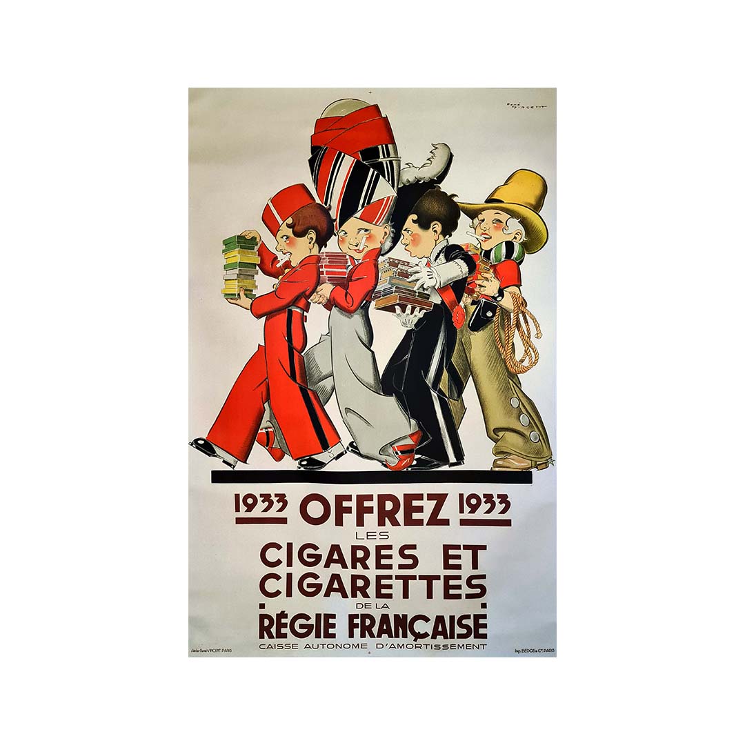 Offrez les cigares et cigarettes de la rgie franaise 1933 Vincent Ren  Original vintage Poster Affiche Ancienne Originale  Galerie 1881