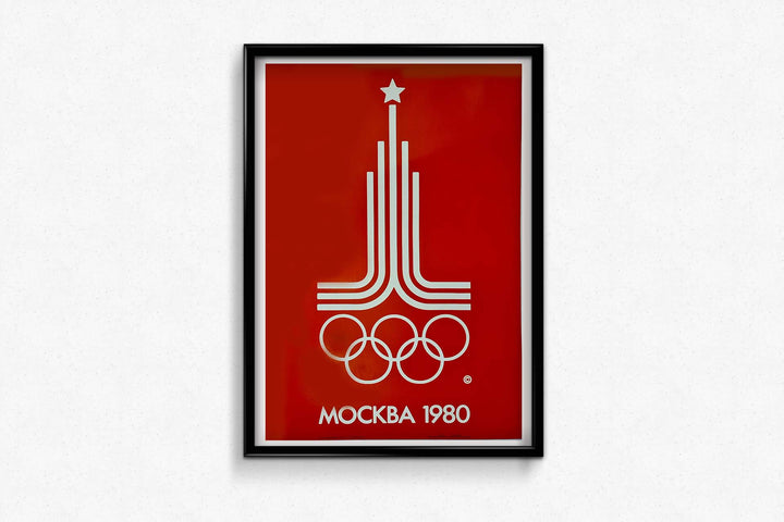 Vieux Cadre En Bois Vintage – Tableau JO Moscou 1980 – Marqueterie Micha CCCP URSS
