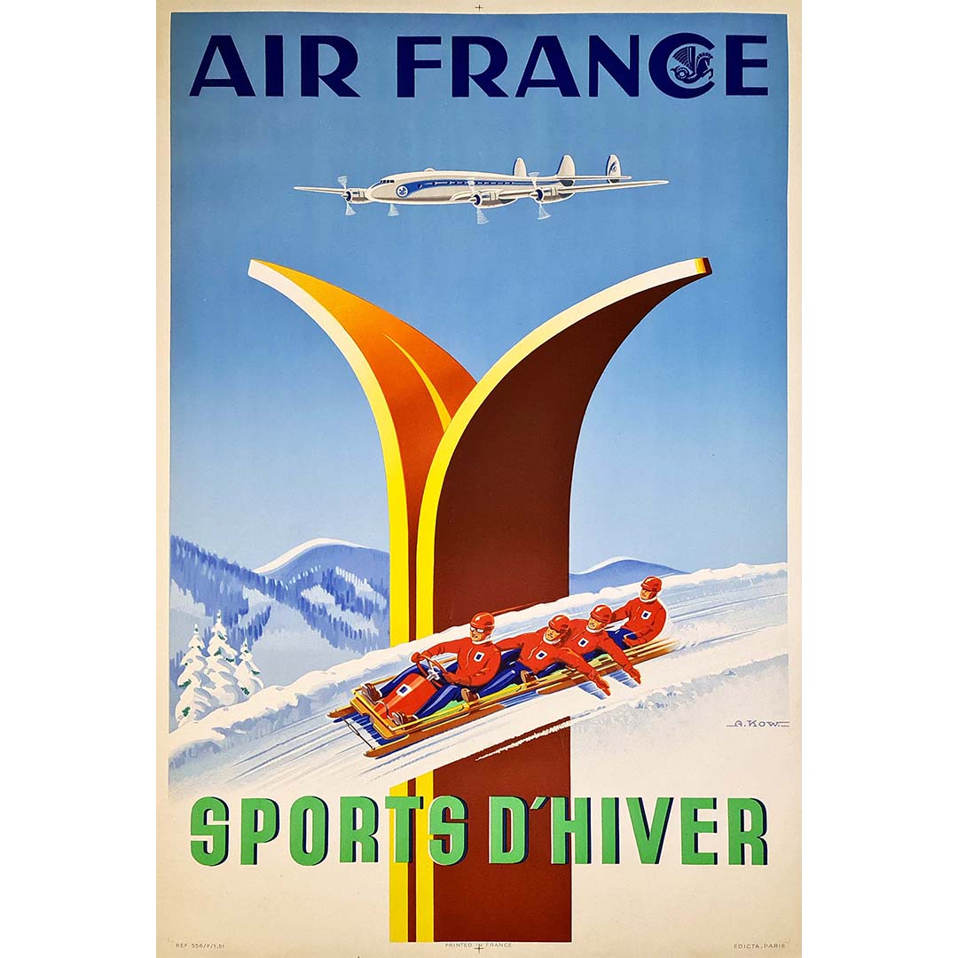 Affiche Air France Paris New York V.Guerra 1951 - Reproduction 50x70 Cm Vintage